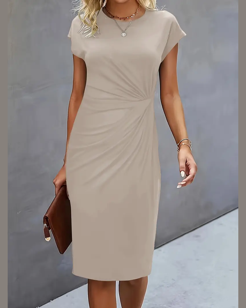 Mylene Women's Midi Dress – Round Neck Elegant Dress for Office and Events