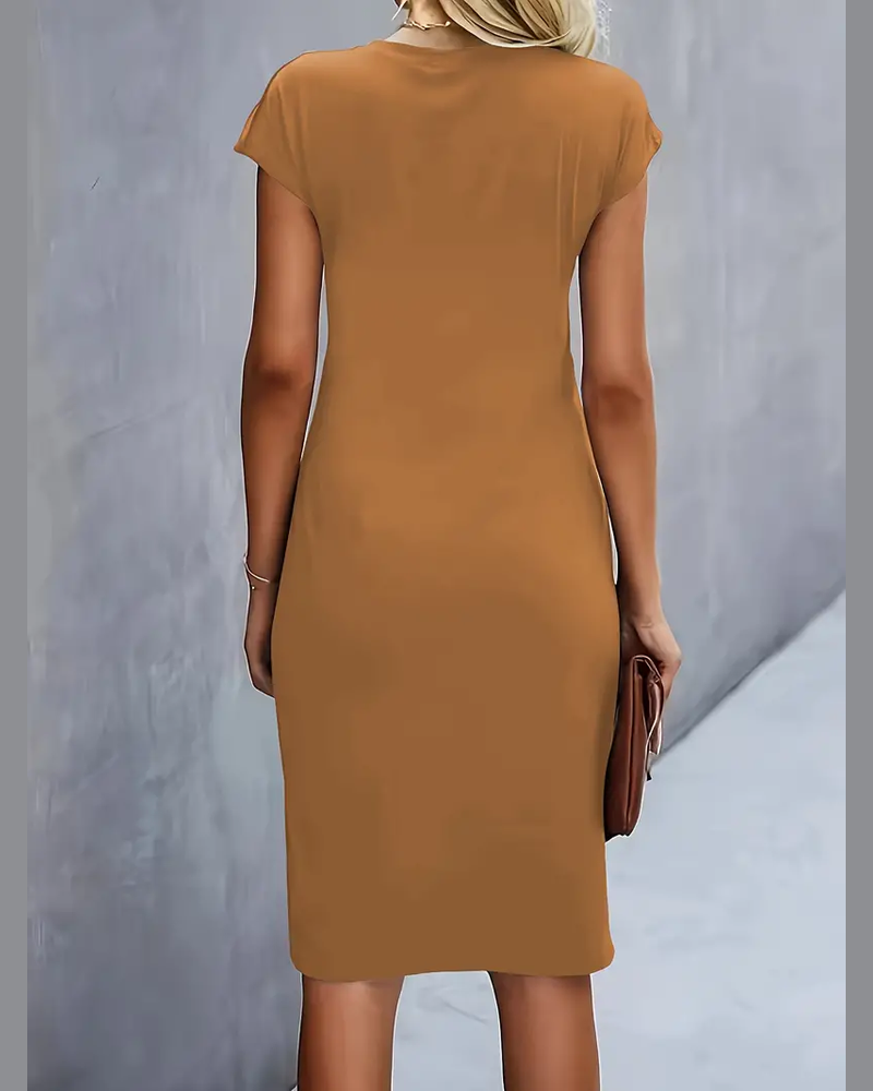 Mylene Women's Midi Dress – Round Neck Elegant Dress for Office and Events