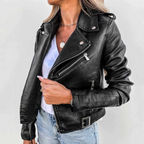 Giacca da donna in pelle Eva – Giacca da motociclista premium con cintura e collo rialzato