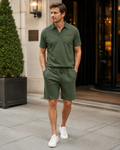 Conjunto de polo para hombre Nathan – Camisa y pantalones cortos de corte entallado, conjunto informal ligero de verano