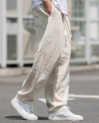 Pantaloni in lino da uomo Liam – Pantaloni estivi traspiranti a gamba larga per un look casual