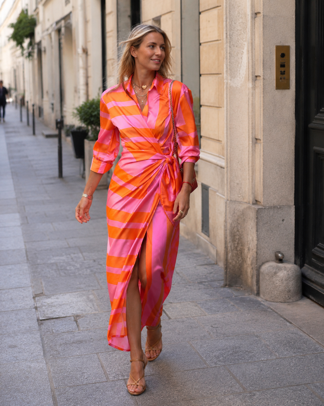 Vestido de verano para mujer Laura – Vestido informal ligero, fluido y en tonos naranja y rosa
