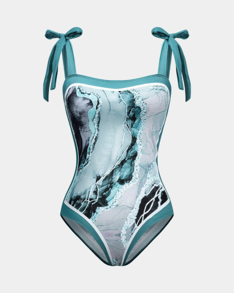 Marissa Women’s Swimsuit Set – Abstract One Piece with Sheer Pareo Cover Up