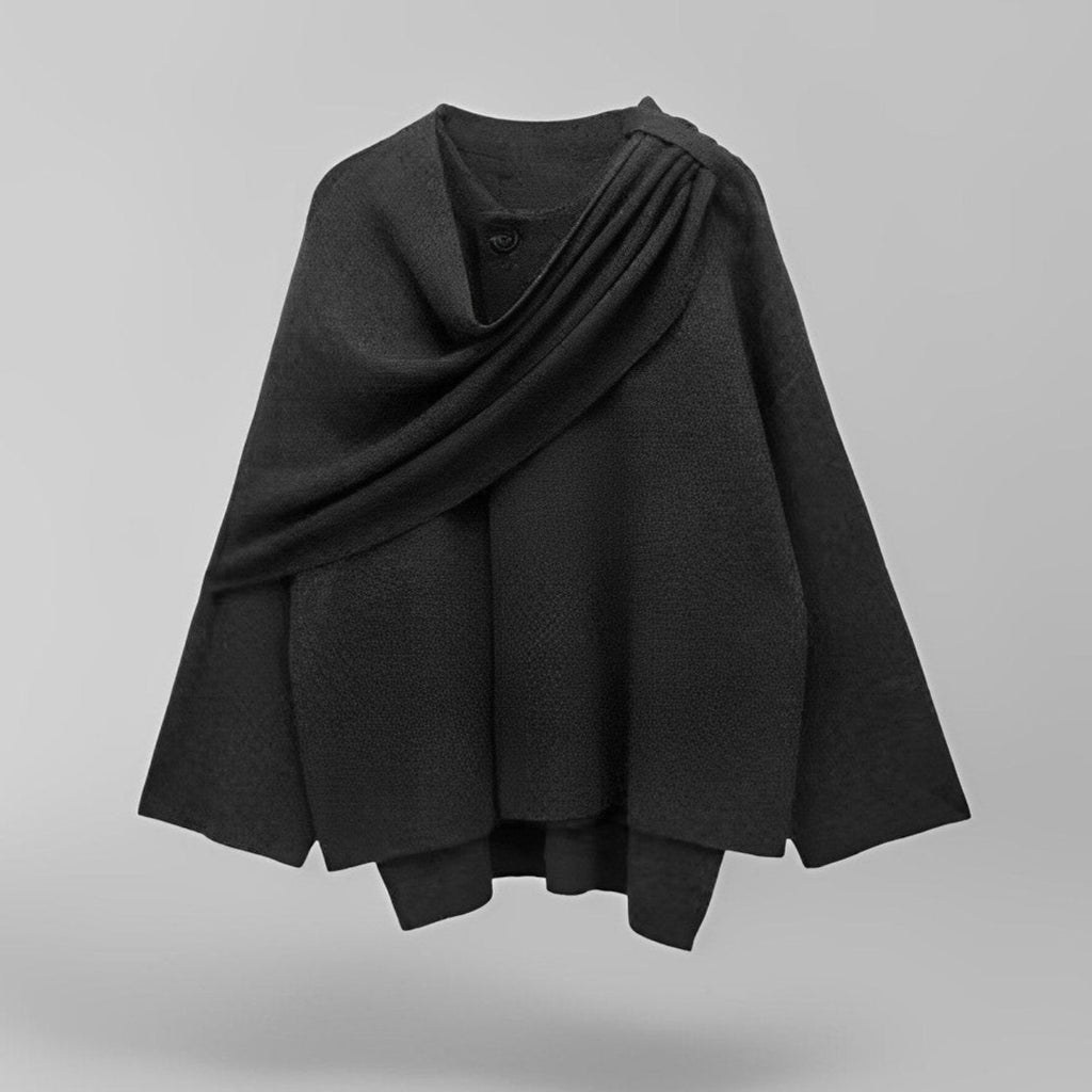 Poncho de lana para mujer Emma – Capa de invierno cálida y asimétrica, envolvente, elegante y de punto suave