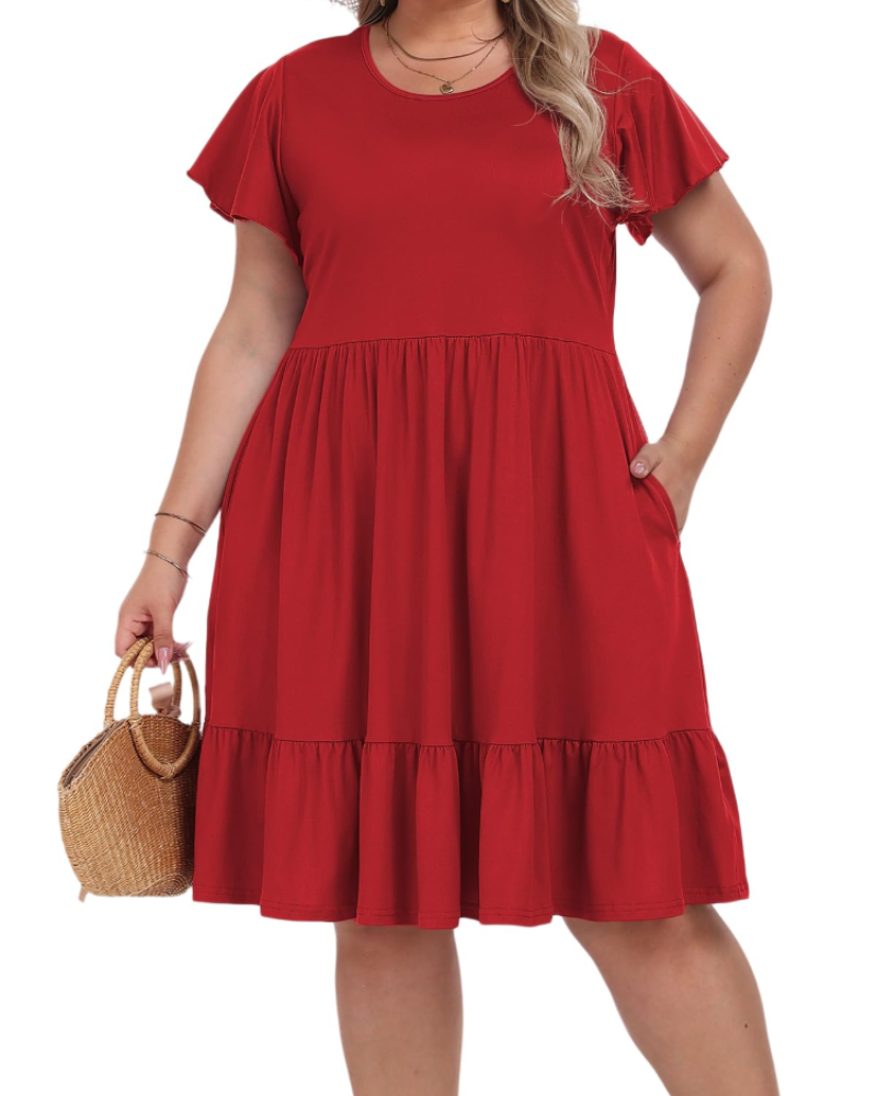 Vivian Women's Plus Size Midi Dress – High Waist A-Line Dress with Pockets