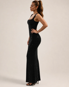 Verity Women's Sequin Maxi Dress – Square Neck Open Back Evening Gown