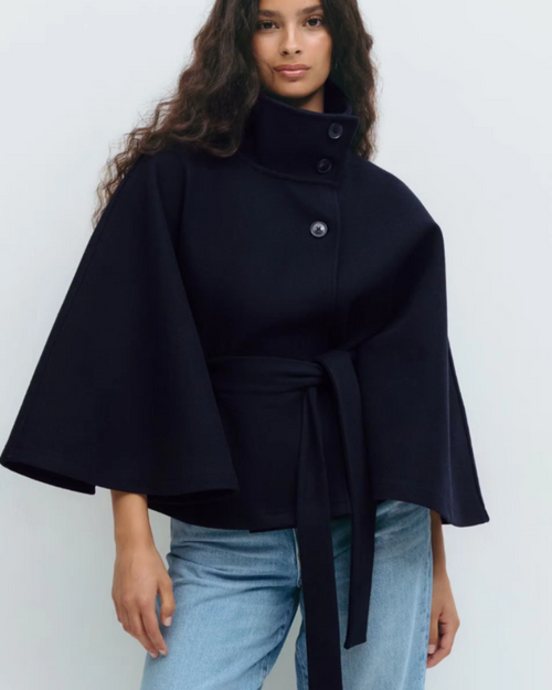 Abrigo tipo capa para mujer Amelia – Elegante chaqueta con cinturón y cuello alto para el invierno
