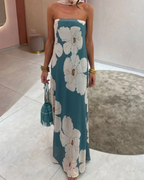 Lillian Women's Printed Tube Maxi Dress – Strapless Structured Evening Style