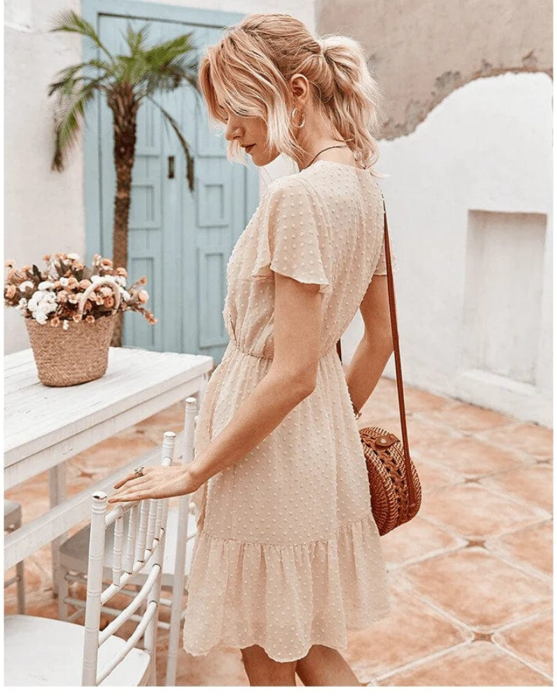 Maisie Women's Ibiza Mini Dress – Beige Relaxed Summer Beach Style
