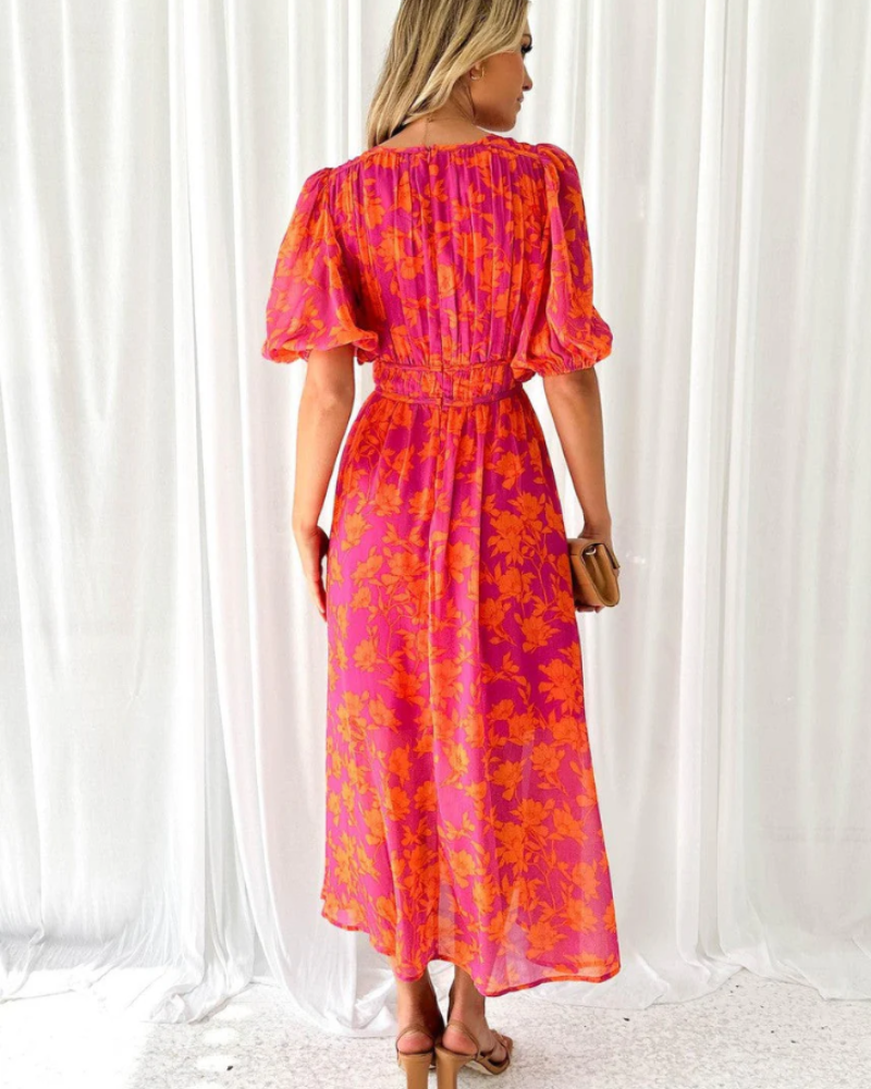 Genevieve Women's Floral Maxi Dress – Deep V-Neck, Defined Waist & Flowy Skirt