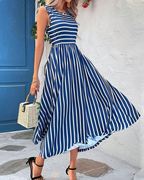 Vestido midi de rayas Nell para mujer, azul y blanco, con estilo náutico veraniego