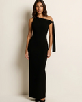 Victoria Women's Evening Gown – One-Shoulder Maxi Dress with Bow Detail