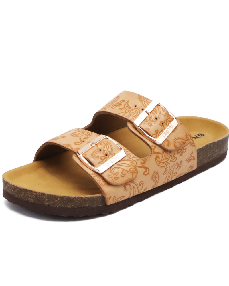 Eliza Women’s Slide Sandals – Adjustable Buckle Cork Footbed with Arch Support