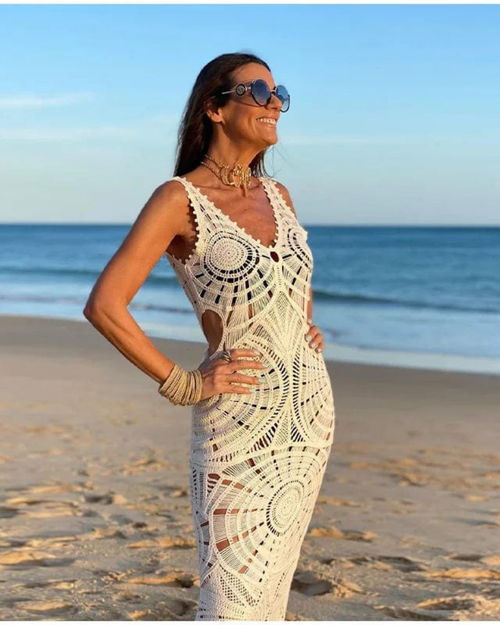 Vestido playero de crochet Briar para mujer, prenda de cobertura para el bañador de algodón en beige