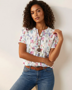 Tessa Women's Floral Blouse – V-Neck Short Sleeve Top with Button Details