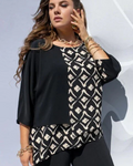 Blusa estampada para mujer Meredith – Diseño superpuesto de bloques de color con mangas 3/4