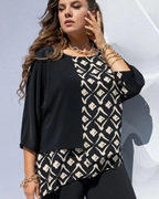 Blusa estampada para mujer Meredith – Diseño superpuesto de bloques de color con mangas 3/4