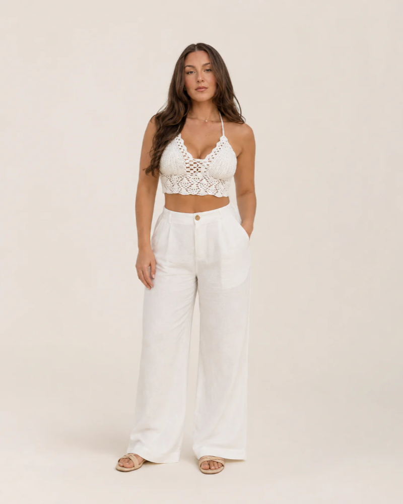 Crop top en crochet Tamsin pour femme – top d’été blanc style bohème à encolure dos nu