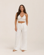 Crop top en crochet Tamsin pour femme – top d’été blanc style bohème à encolure dos nu