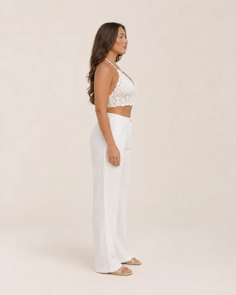 Crop top en crochet Tamsin pour femme – top d’été blanc style bohème à encolure dos nu