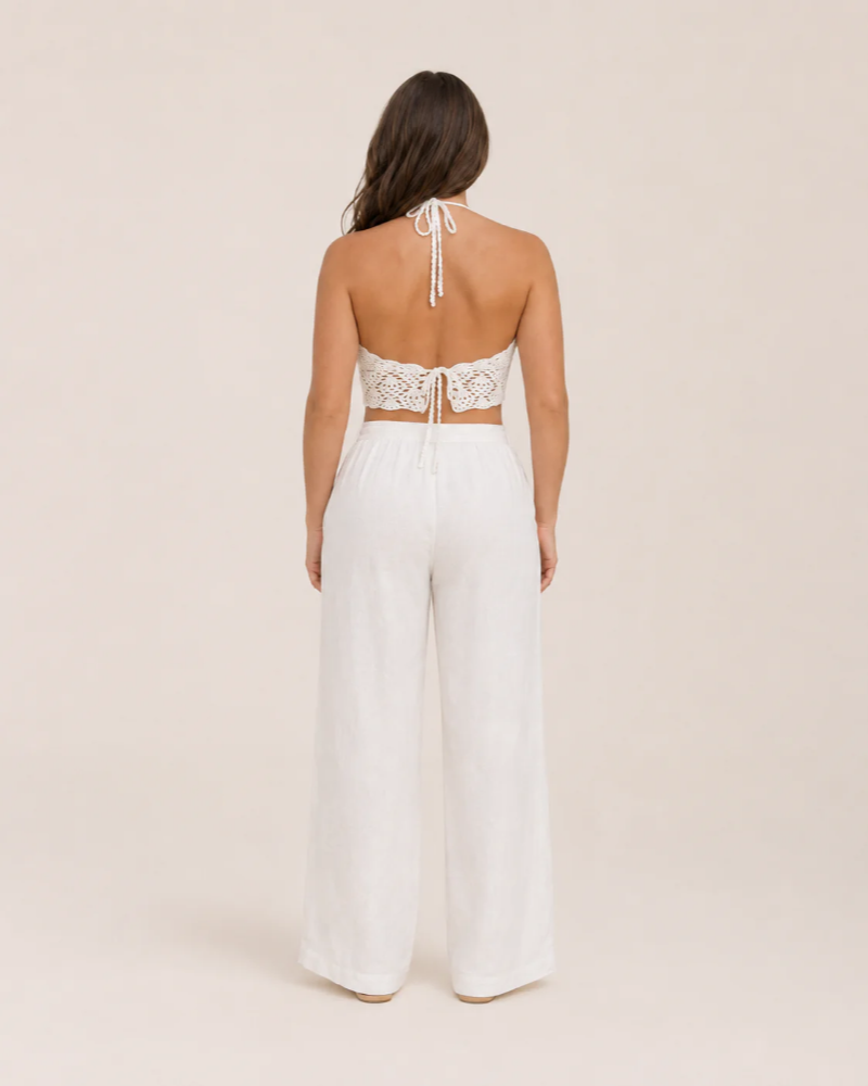 Crop top en crochet Tamsin pour femme – top d’été blanc style bohème à encolure dos nu
