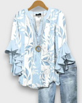 Evelyn Women's Floral Blouse – V-Neck Top with Ruffle Sleeves & Flowy Fit